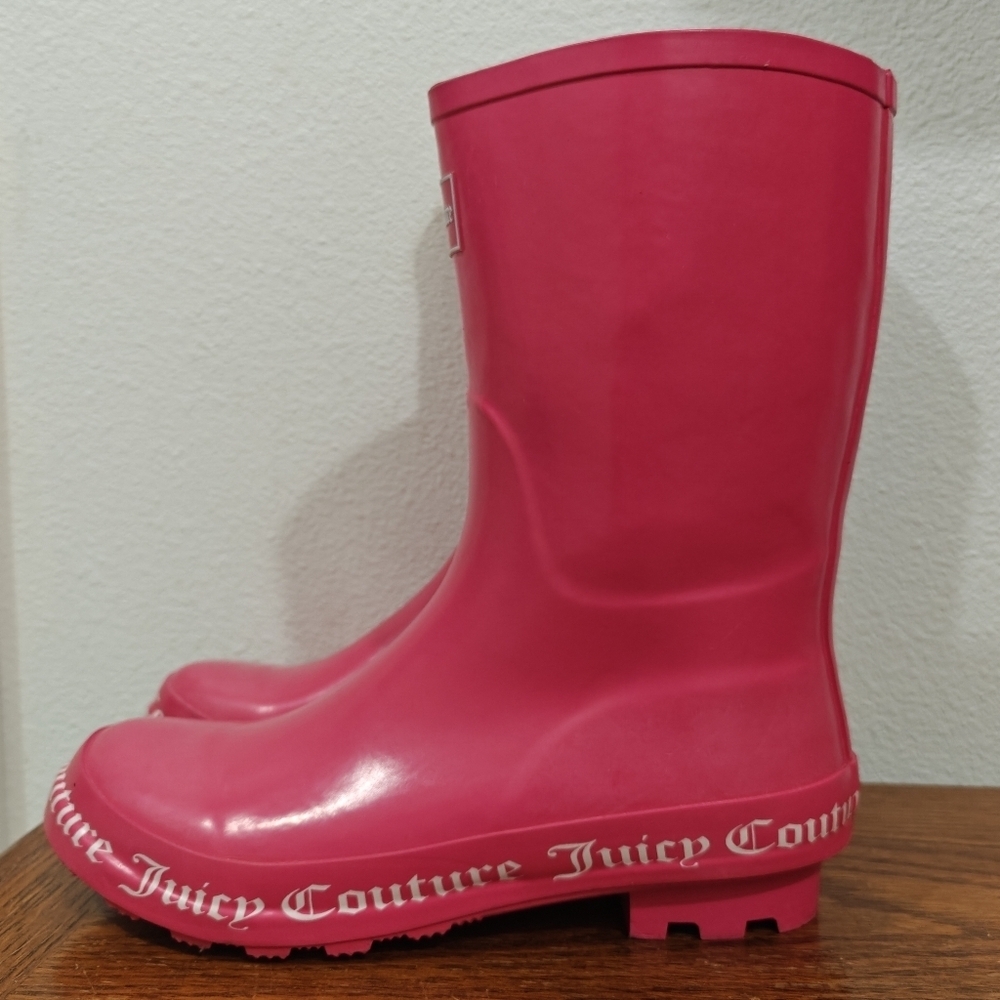 Y2K Juicy Couture Rain Boots 9 Hot Pink Barbie Barbiecore Solid Rubber - Picture 5 of 11